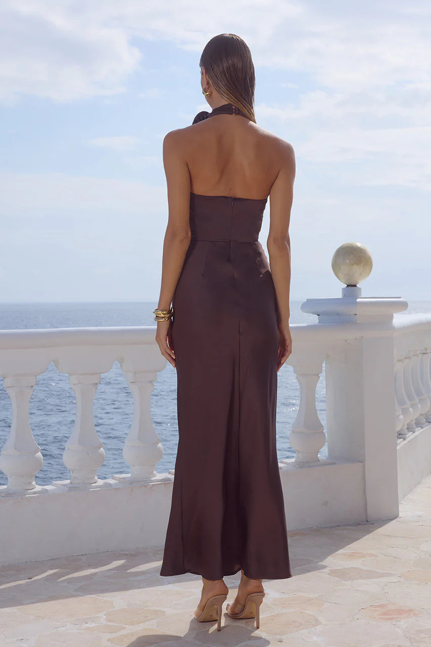 Estelle Cowl Halter Maxi Dress - Bitter Chocolate