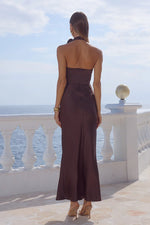 Load image into Gallery viewer, Estelle Cowl Halter Maxi Dress - Bitter Chocolate
