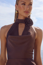 Load image into Gallery viewer, Estelle Cowl Halter Maxi Dress - Bitter Chocolate
