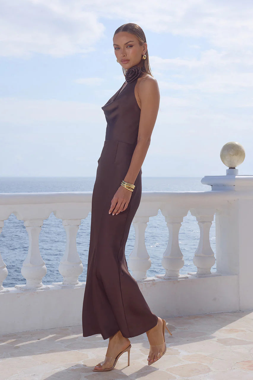Estelle Cowl Halter Maxi Dress - Bitter Chocolate