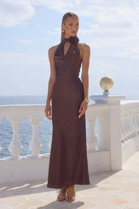 Estelle Cowl Halter Maxi Dress - Bitter Chocolate