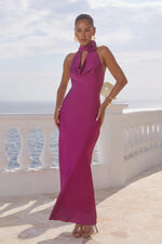 Load image into Gallery viewer, Estelle Cowl Halter Maxi Dress - Plum
