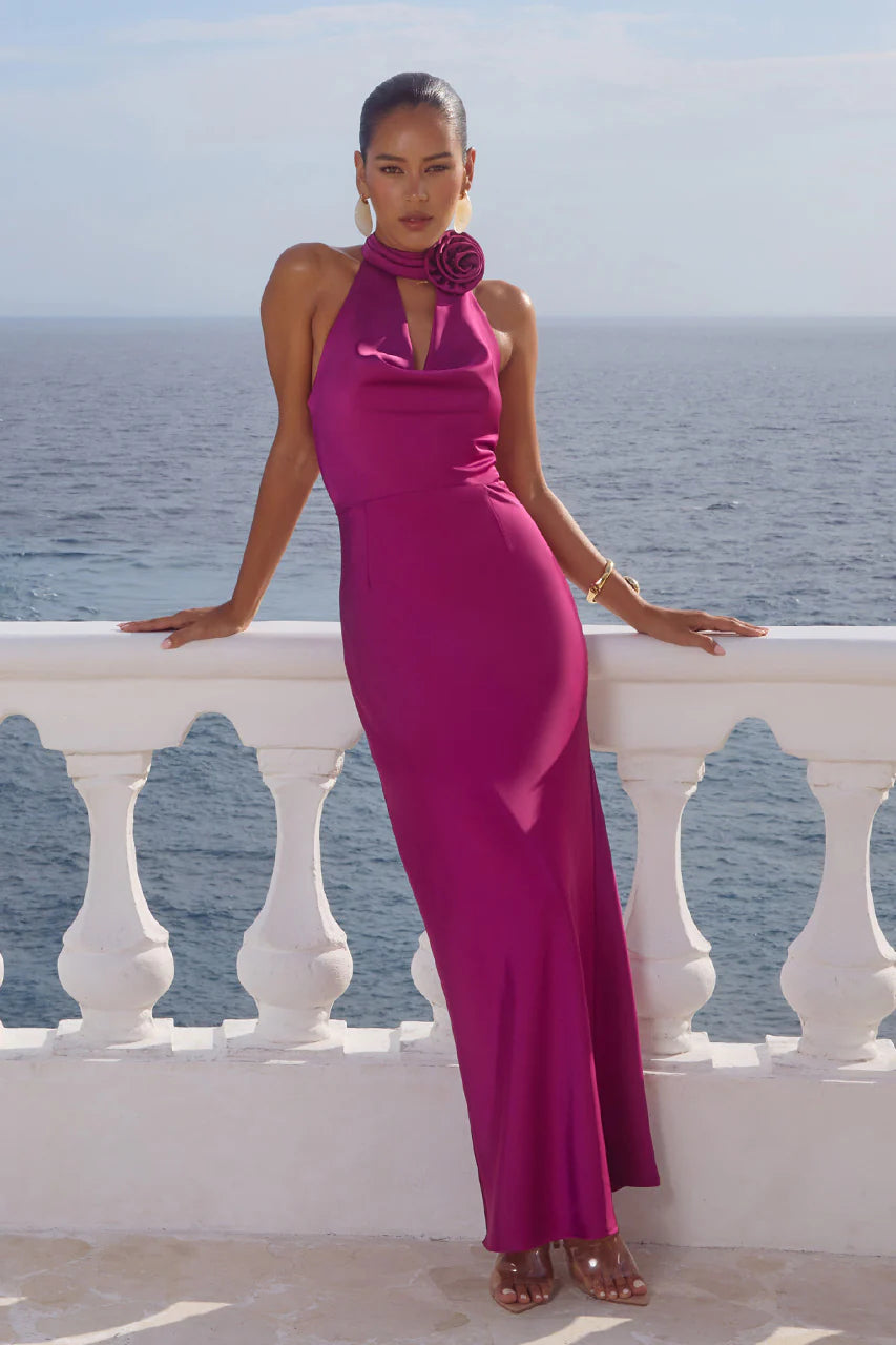 Estelle Cowl Halter Maxi Dress - Plum