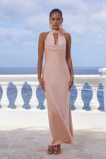 Load image into Gallery viewer, Estelle Cowl Halter Maxi Dress - Peach
