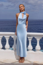 Load image into Gallery viewer, Estelle Cowl Halter Maxi Dress - Sky Blue
