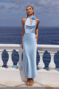 Estelle Cowl Halter Maxi Dress - Sky Blue