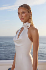 Load image into Gallery viewer, Estelle Cowl Halter Maxi Dress - Pearl
