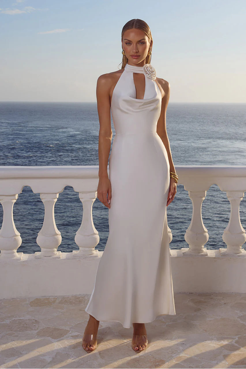 Estelle Cowl Halter Maxi Dress - Pearl