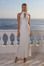 Load image into Gallery viewer, Estelle Cowl Halter Maxi Dress - Pearl
