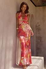 Load image into Gallery viewer, Xylia Halter Low Plunge Maxi Dress - Kiara Peach
