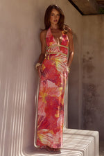 Load image into Gallery viewer, Xylia Halter Low Plunge Maxi Dress - Kiara Peach
