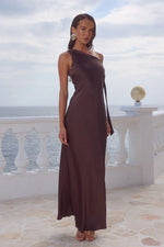 Load image into Gallery viewer, Viola One Shoulder Maxi Dress - Bitter Chocolate
