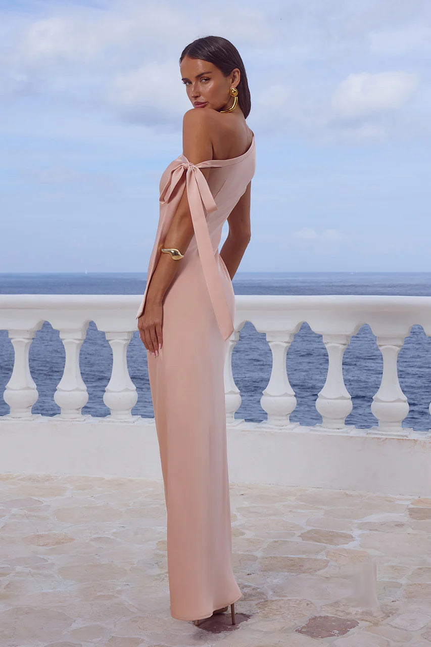 Viola One Shoulder Maxi Dress - Peach
