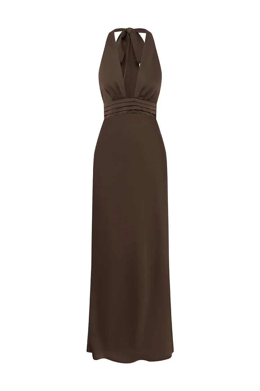 Sylvie Plunge V-Neck Maxi Dress - Bitter Chocolate