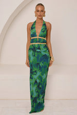 Load image into Gallery viewer, Xylia Halter Low Plunge Maxi Dress - Calista Green

