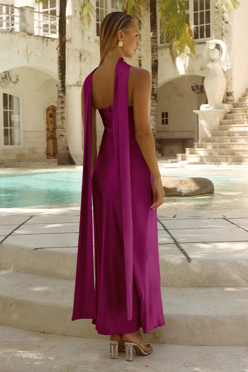 Elsa Strapless Scarf Maxi Dress - Plum