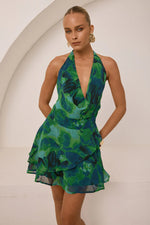 Load image into Gallery viewer, Imali Halter Cowl Mini Dress - Calista Green
