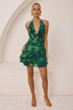 Load image into Gallery viewer, Imali Halter Cowl Mini Dress - Calista Green
