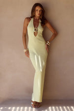 Load image into Gallery viewer, Lilabelle Halter Knit Maxi Dress - Lemon

