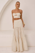 Load image into Gallery viewer, Ayla Tiered Maxi Skirt - Cream/Black Polka
