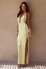 Load image into Gallery viewer, Lilabelle Halter Knit Maxi Dress - Lemon
