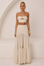 Load image into Gallery viewer, Ayla Tiered Maxi Skirt - Cream/Black Polka

