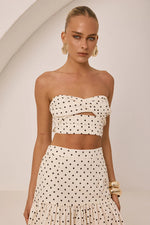 Load image into Gallery viewer, Ayla Strapless Top - Cream/Black Polka
