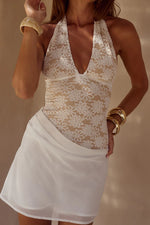 Load image into Gallery viewer, Lina Halter Draped Mini Dress - White
