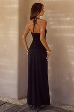 Load image into Gallery viewer, Nina Ruched Halter Maxi Dress - Black
