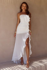 Load image into Gallery viewer, Andee Strapless Ruffle Maxi Dress - White
