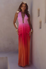 Load image into Gallery viewer, Adrianna Plunge Ruched Maxi Dress - Tropicale Ombre

