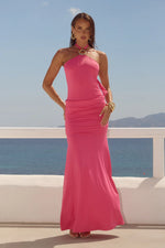 Load image into Gallery viewer, Alola Halter Ruched Maxi Dress - Hot Pink
