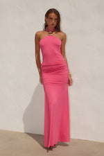 Load image into Gallery viewer, Alola Halter Ruched Maxi Dress - Hot Pink
