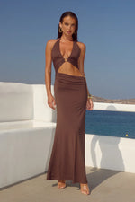 Load image into Gallery viewer, Lumia Halter Cutout Maxi Dress - Chocolate
