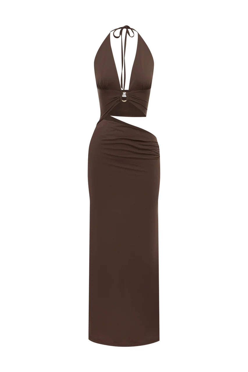 Lumia Halter Cutout Maxi Dress - Chocolate