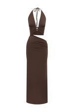 Load image into Gallery viewer, Lumia Halter Cutout Maxi Dress - Chocolate
