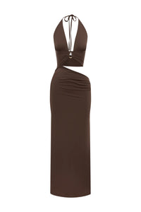 Lumia Halter Cutout Maxi Dress - Chocolate