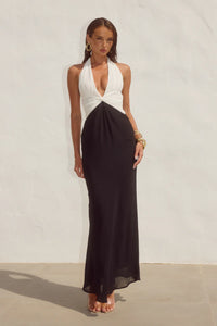 Tenaya Plunge V-Neck Maxi Dress - Black/White