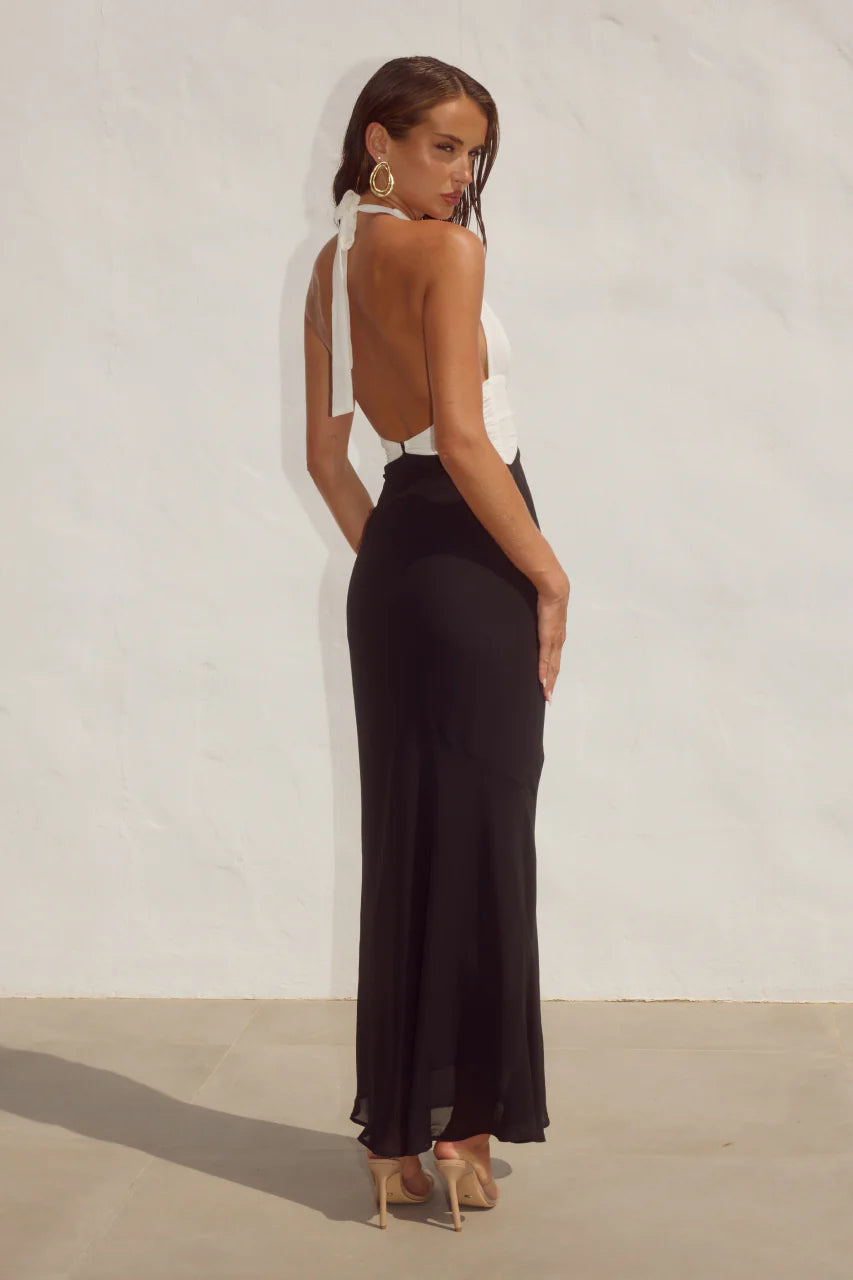 Tenaya Plunge V-Neck Maxi Dress - Black/White