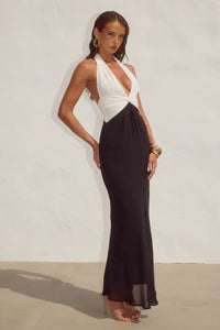 Tenaya Plunge V-Neck Maxi Dress - Black/White