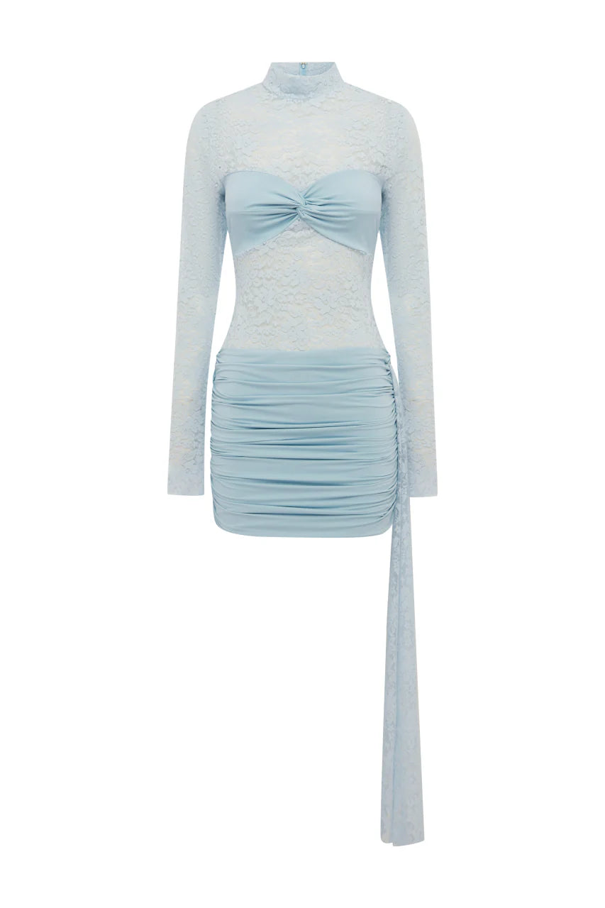Larna Laced Sleeved Mini Dress - Ice Blue