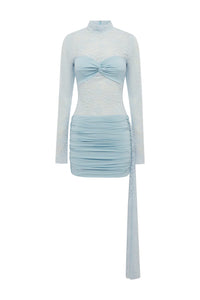 Larna Laced Sleeved Mini Dress - Ice Blue