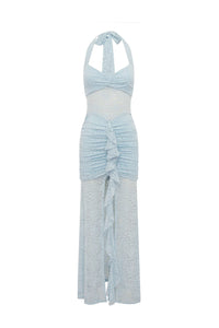 Annika Halter Lace Maxi Dress - Ice Blue