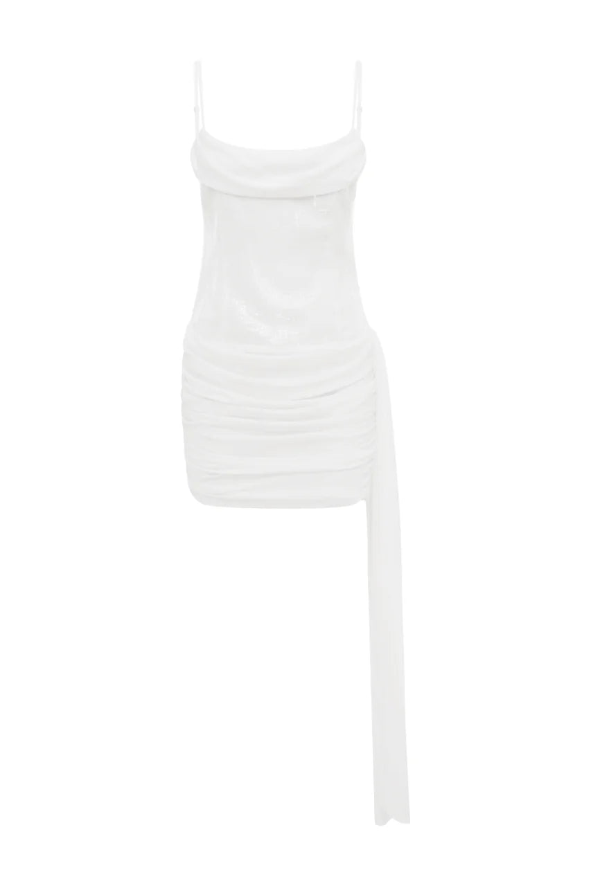 Seanna Ruched Sequin Mini Dress - Off White