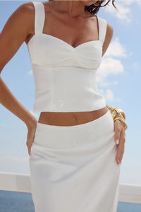 Medina Ruched Sequin Top - Off White