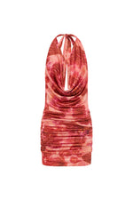Load image into Gallery viewer, Lotus Halter Plunge Cowl Mini Dress - Moana Pink
