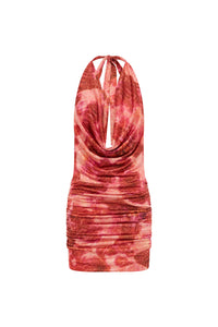 Lotus Halter Plunge Cowl Mini Dress - Moana Pink