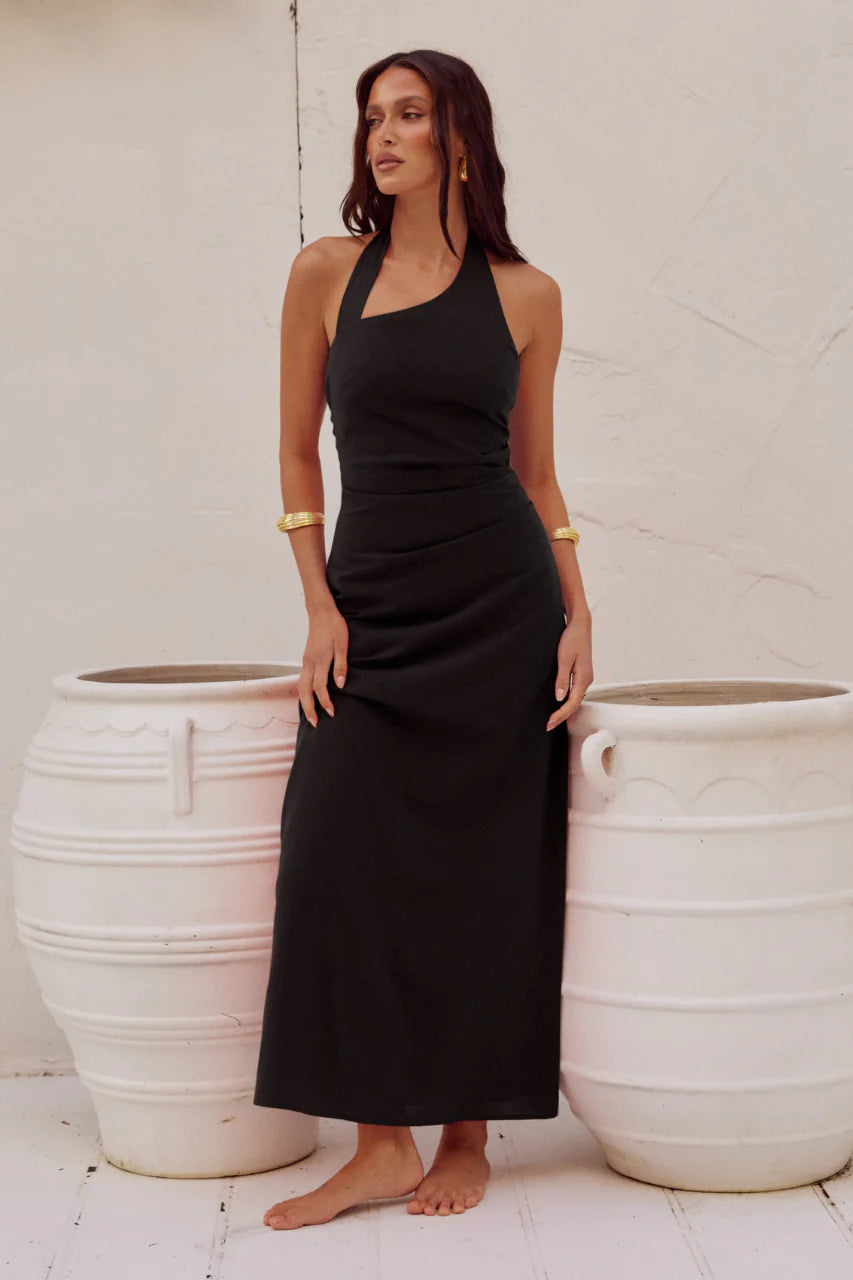 Saphira Long Midi Dress - Black