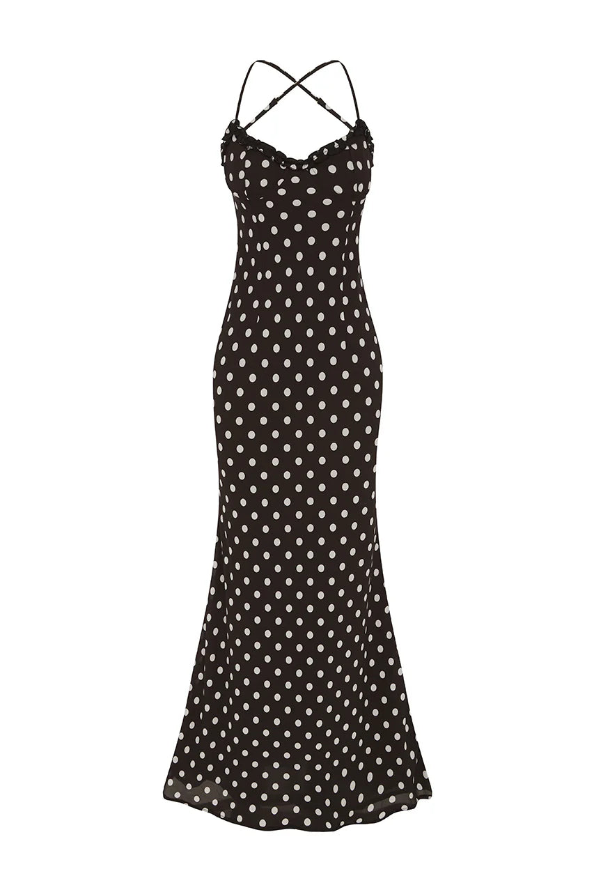 Monet Maxi Dress - Black Polka