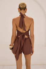 Load image into Gallery viewer, Mila Tie Back Halter Top - Chocolate
